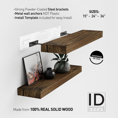 Gracie Oaks 2 Piece Pine Solid Wood Floating Shelf & Reviews